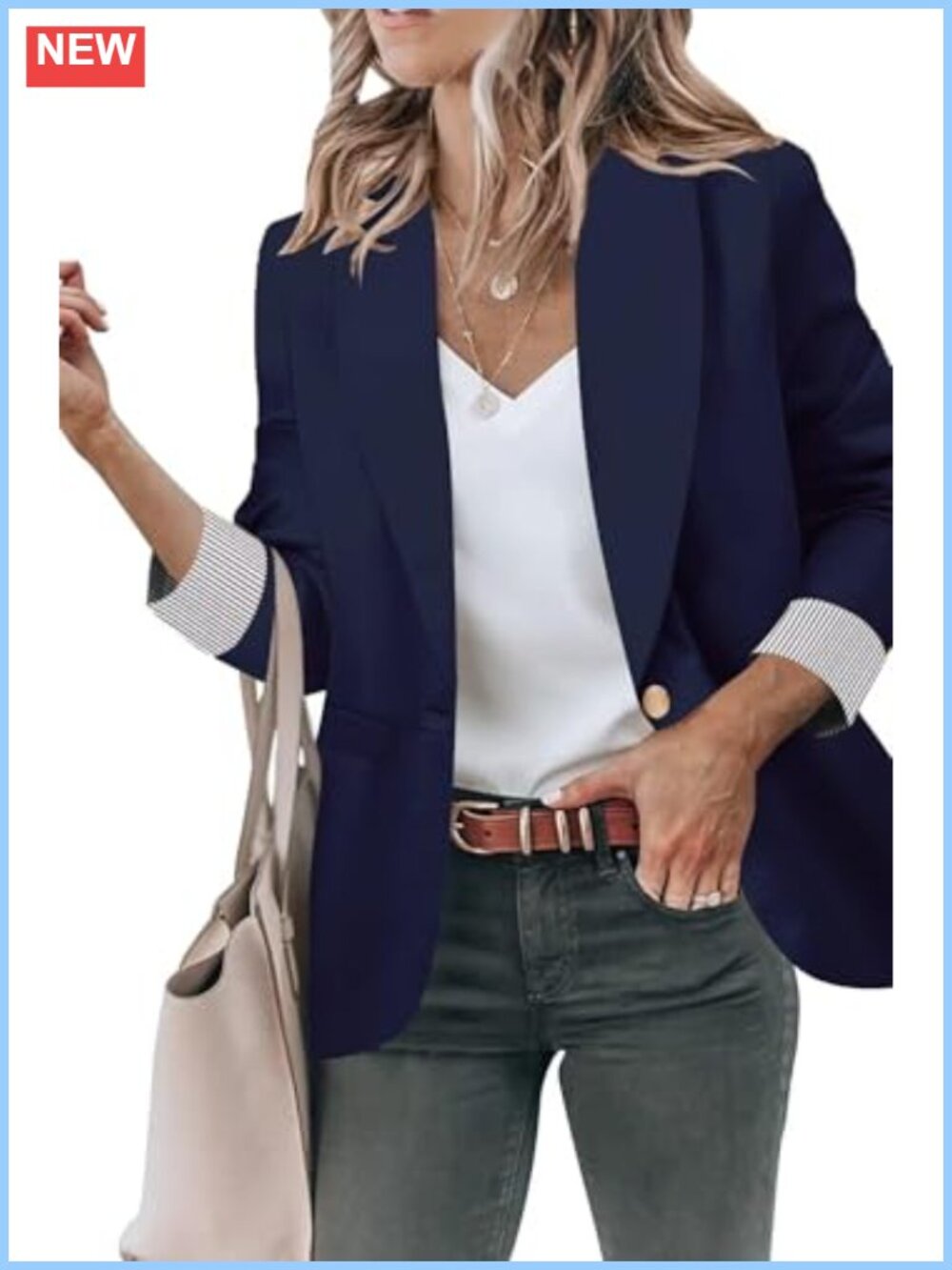 Women's Work Office Blazer with Pockets Single Button Shawl Collar